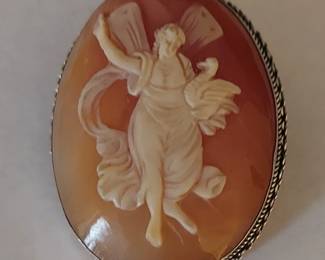 Antique Cameo Pendant Brooch - Sterling