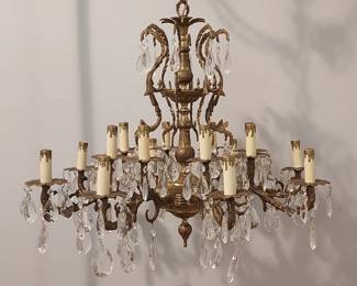 Large Beautiful  Brass French Style  Chandelier with 8 arms and 16 candle lights. 