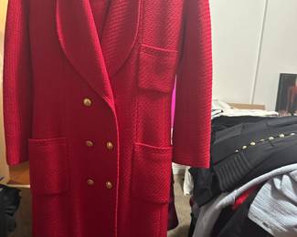 Chanel Red Long Jacket Skirt Suit