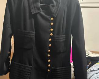 Chanel Black Wool Gabardine Skirt Suit, Hem is out of skirt