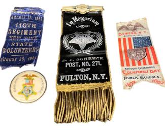 Civil War 110th Regiment Ribbon, Badge, Grand Army of The Republic, Collection