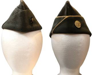 Two WWII Marine Corps, U.S. Army Green Overseas Cap