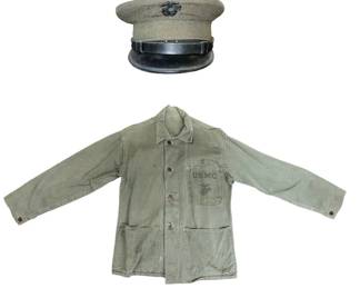 WWII USMC P-41 Combat Shirt and Named Visor Cap