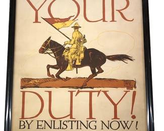 WWI Recruiting, Enlistment Propaganda Poster "Come On Boys, Do Your Duty" VOJTECH PREISSIG