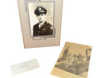 WWII U.S. Pilot Jack C. Mars Calling Card, Photo & Newspaper Clipping
