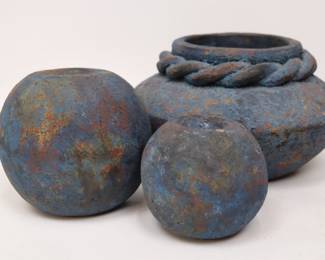 Vintage Handcrafted Patina Stoneware Sculpture Set - Rustic Elegance Collection