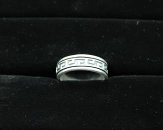 Geometric Sterling Silver Spinner Ring With Greek Key Design, Size 10 - Modern Sophistication