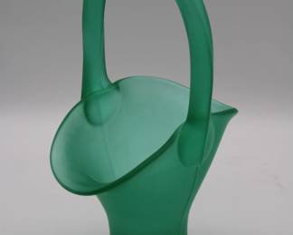 Enchanting Vintage Tiffin Uranium Glass Basket - Emerald Green Satin, Art Deco Elegance