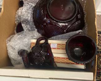 Box of Red Avon Cape Dishes - some in original boxes