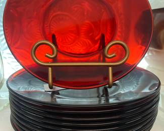 Stack of mid century red luncheon plates