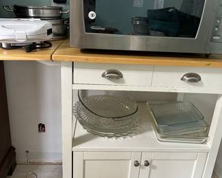 Stainless microwave and drop leaf microwave cart