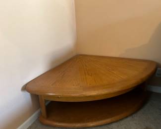 Solid oak corner lift top table - see next photo