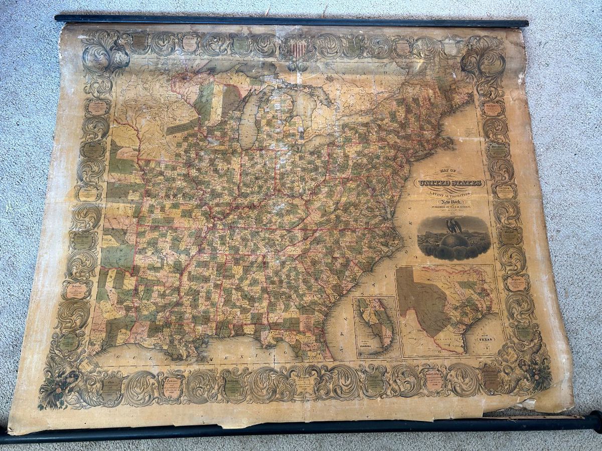 1846 Ensign and Thayer Wall Map of the United States - this is a silent bid item, the highest bidder will be contacted at the close of the sale.