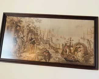 Antique framed tapestry 