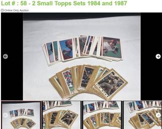 Lot # : 58 - 2 Small Topps Sets 1984 and 1987
All in Sleeves - 1984 All Stars are regular size cards- Pete Rose, Nolan Ryan and more 1987 Major League Leaders are small cards- Eddie Murray, Steve Sax, Orel Hershiser and more .