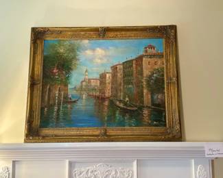 Venetian Canal Oil Painting Signed, 30 x 40 In. Image