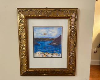 Watercolor Ink Seaside Village, Signed