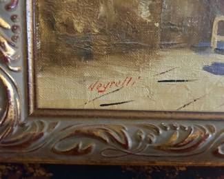 Signed Seaside Village Painting