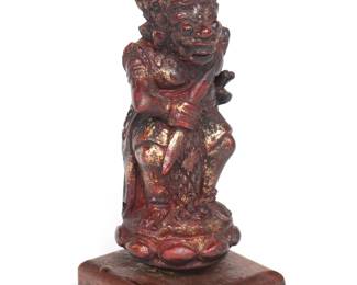 Rakshasa Demon Kris Handle in Gilt Red Lacquer, Balinese 19th/20th c.