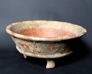 Painted Mayan Tripod Rattle Bowl