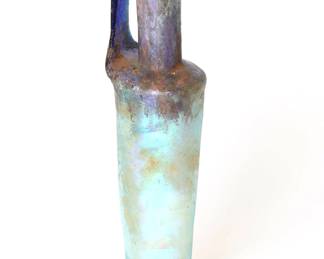 Ancient Iridescent Roman Glass Bottle w/handle