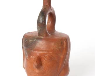 Moche Pottery Head Stirrup Vessel, 200 - 400 AD