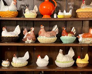 Superb collection of glass chickens...some datingnto early 1800's