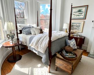 Stunning 4 post bed....vintage blanket chest, dreamy linens ....