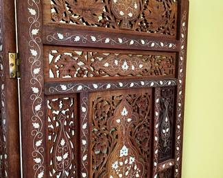 Vintage moroccan style wood 4 panel room divider screen 