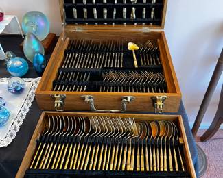 HUGE set of Brass Flatware in Box - Double Stacked K. Thailand 