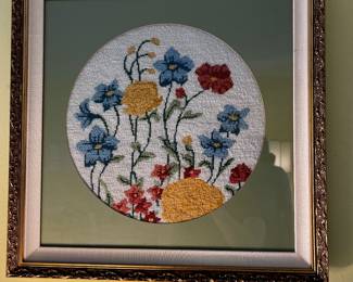 Vintage framed needlework floral design