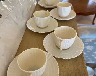 Belleek black mark cups and saucers 