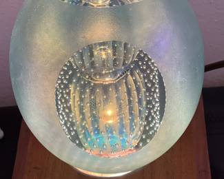 Eickholt Bubble Art Glass Paperweight and Light Display Stand 