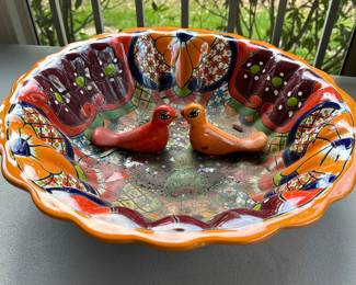 C181 - $60. Mexican Pottery Bird Bath. Does have some crazing. 