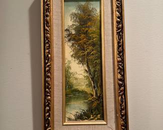 C114 - $60. Original Painting signed Simon (?) Measures 15.5" tall x 7.5" wide framed. 