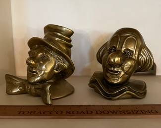 C39 - $30. Pair of Brass Clown Bookends