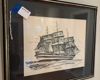 C107 - $45. Measures 20" x 17". Frank O Braynard signed. Amerigo Vespucci Italy. 