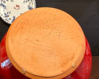 C48 - $25. Red Pottery Vase - no issues noted. Signed M-?