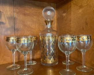 Culver Valencia MCM Gilded - rare spherical glass stopper - Decanter and 6 glasses