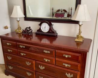 Brass Lamps, Clocks, Broyhill Dresser Dresser