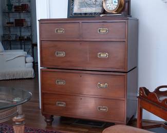 Campaign style antique stacking chests