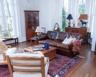 Brown leather Restoration Hardware sofa