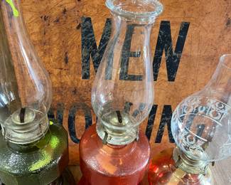 Vintage lanterns in great shape. Men working sign.