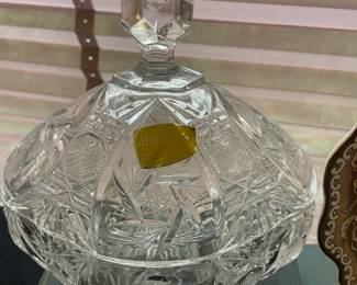 Crystal Cut Glass Pinwheel Pattern Lidded Candy Dish - Made in Germany