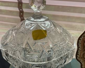 Crystal Cut Glass Pinwheel Pattern Lidded Candy Dish - Made in Germany