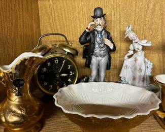 1980's Capodimonte Porcelain Figurine "The Worried Doctor" by Pucci, Bradley Time Corp Brass Alarm Clock