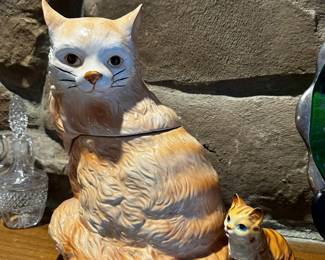 Orange/White Cat Cookie Jar, Ceramic Orange Blue Eyed Tabby Cat Figurine