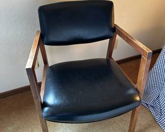 Mid Century Modern Accent Chair with Black Leather Seat