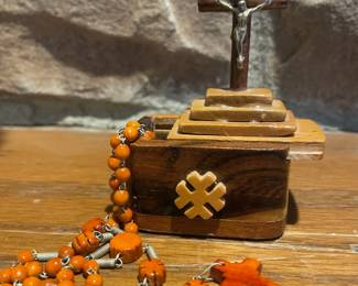 Orange Wooden Rosary with Box
