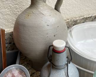 Bulbous Tan Stoneware Jug, German Warm Flasche Hot Water Bottle